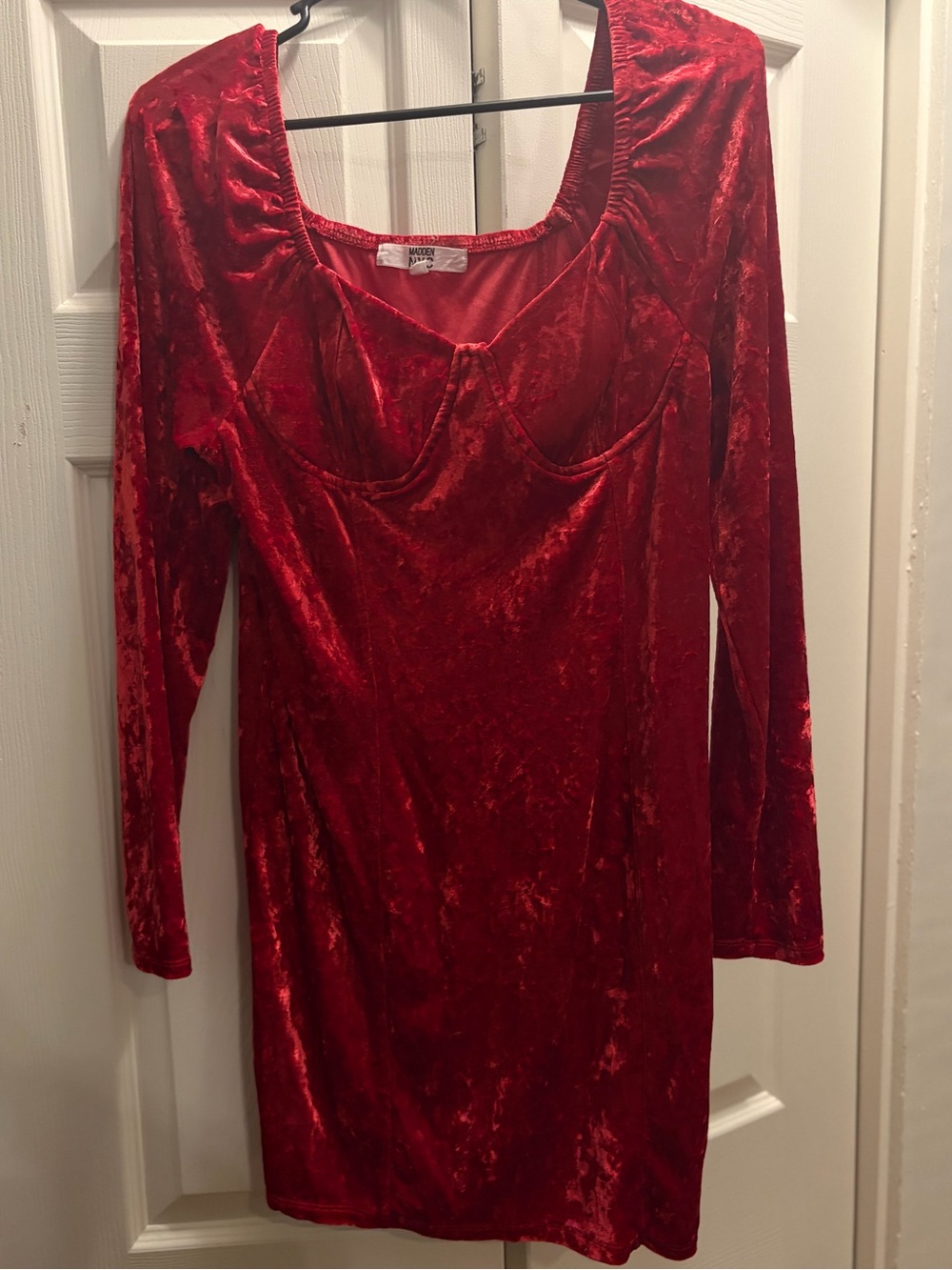 Red Velvet Long Sleeve Bodycon Dress